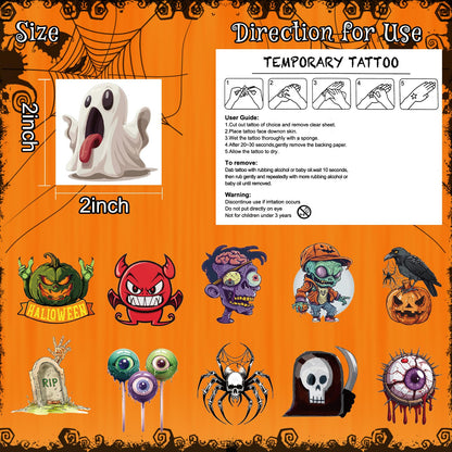 Ozepao 100 Pcs Halloween Temporary Tattoos for Adults and Kids