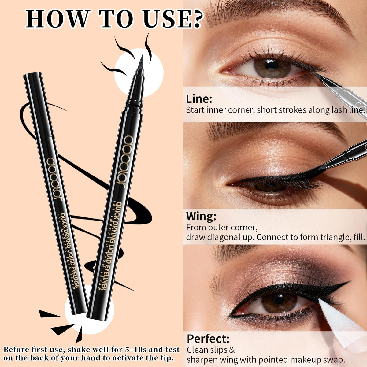 docolor Liquid Eyeliner, Black Eyeliner Pen, Waterproof Eye liner - 1 Pack