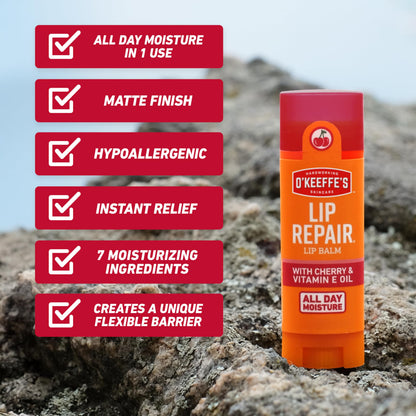 O'Keeffe's Lip Repair Balm Stick with Cherry & Vitamin E Oil, 3-Pack