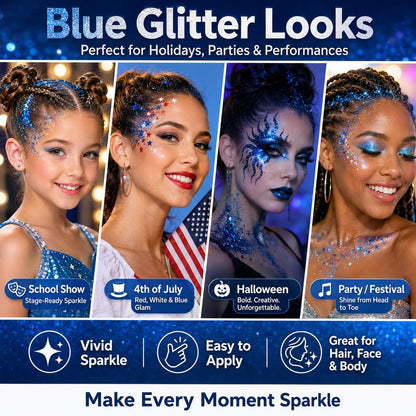 Go Ho Blue Glitter Stick, Sparkly Hair Face Body Shimmer for Women Kids