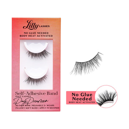 Lilly Lashes Self Adhesive Eyelashes (Half Lashes), No Lash Glue Needed, Body Heat Activated Press on Lashes, Reusable Self Adhesive Eyelashes Up to 5x, Easy to Apply & Remove (DayDreamer)