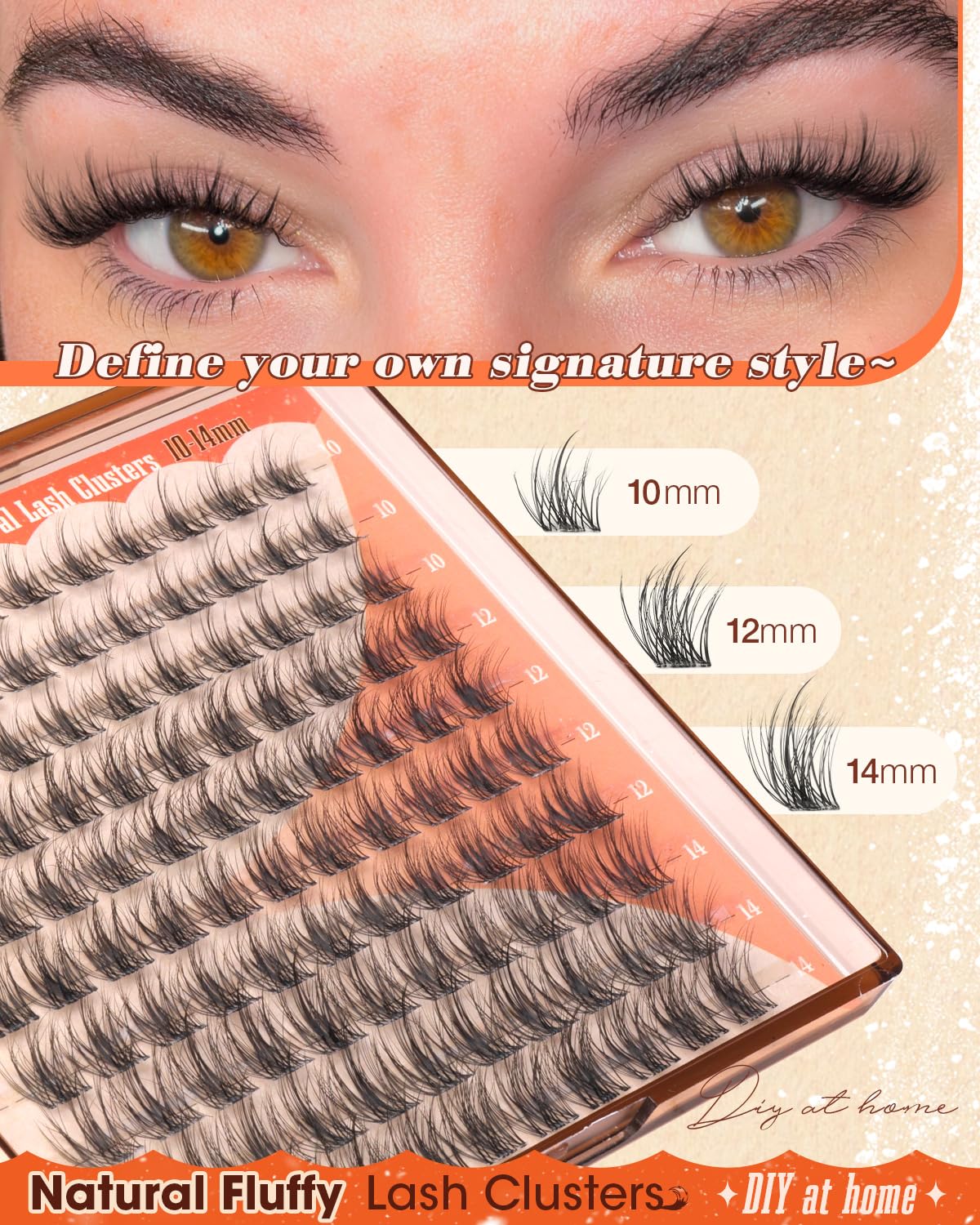 Spikes Lash Clusters Natural Fluffy Cluster Lashes Short 10-12-14mm CD Curl Wispy Cluster Eyelash Extensions Anime Fairy Eyelash Clusters DIY Clear Band Individual Lash Extension Born Doll Manga Look