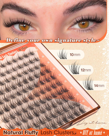 Spikes Lash Clusters Natural Fluffy Cluster Lashes Short 10-12-14mm CD Curl Wispy Cluster Eyelash Extensions Anime Fairy Eyelash Clusters DIY Clear Band Individual Lash Extension Born Doll Manga Look