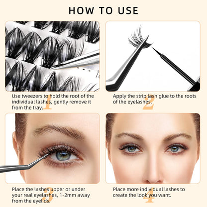 QUEWEL Cluster Lashes 240Pcs Individual Lashes 40D 0.07D Curl Mix8-14mm Lash Extensions Clusters Lash Soft&Natural False Eyelashes Individual DIY Eyelash Extension at Home(40D 0.07D MIX8-14)