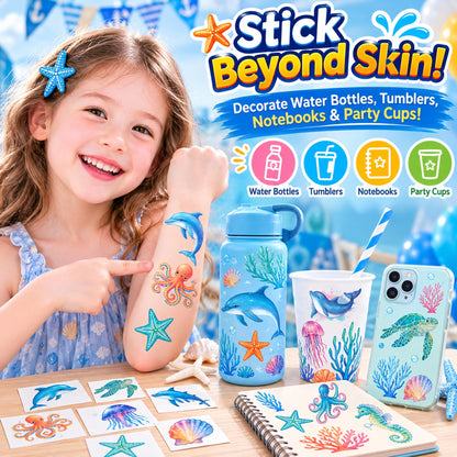 120 PCS Temporary Tattoos for Kids - Ocean Sea Animal Shark Whale Fish |