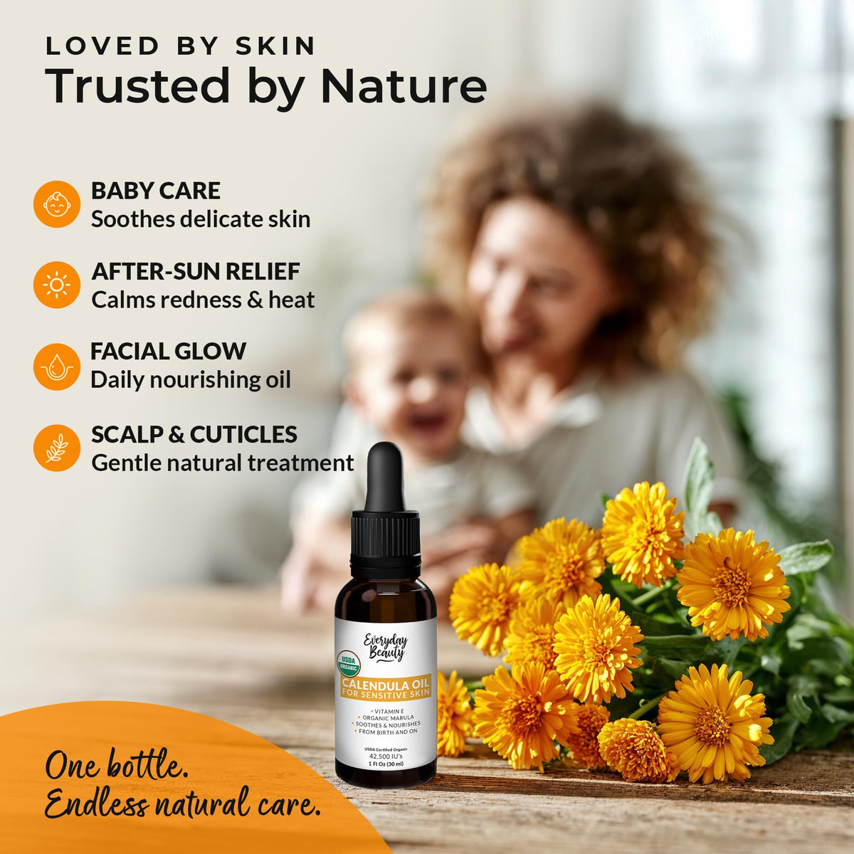 Organic Calendula Oil For Sensitive Skin - USDA Certified 100% Natural Plant Based, Lightweight & Unscented Gentle Soothing Oil For Sensitive Skin - For Face, Skin & All Over - 1 Fl Oz Glass Dropper