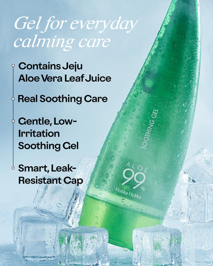 Holika Holika Aloe 99% Soothing Gel, 8.5 Ounce, 250ml - No Sticky 99% Aloe Vera Sunburn Relief - Moisturizing, Fast Absorbing for Face, Skin, Body&Hair