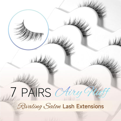 GAQQI False Eyelashes,Thin-Clear Band Natural Lashes Strips 7 Pairs,C-886