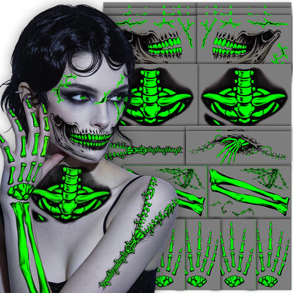 CHARLENT Glow in The Dark Skeleton Face Tattoos for Halloween Costume