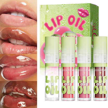 KIMIEYE 4 Pack Hydrating Glow Lip Oil Set, Moisturizing Lip Gloss, LIGHT