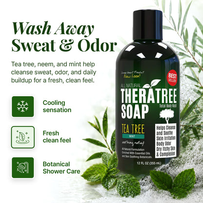 TheraTree Tea Tree Oil Body Wash with Mint, Foot Wash, Shower Gel, 12 Fl Oz