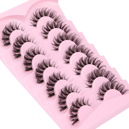 False Lashes Natural Look Fake Eyelashes Wispy Cat Eye Lashes Clear Band False Eyelashes 16MM Faux Mink Lashes Pack 7 Pairs by Ruairie