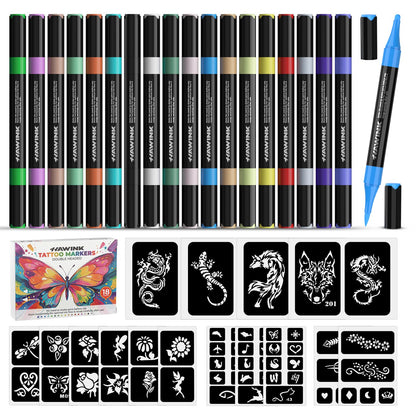 HAWINK Temporary Tattoos Markers Body Tattoo Kit 18 Count 56 Stencils