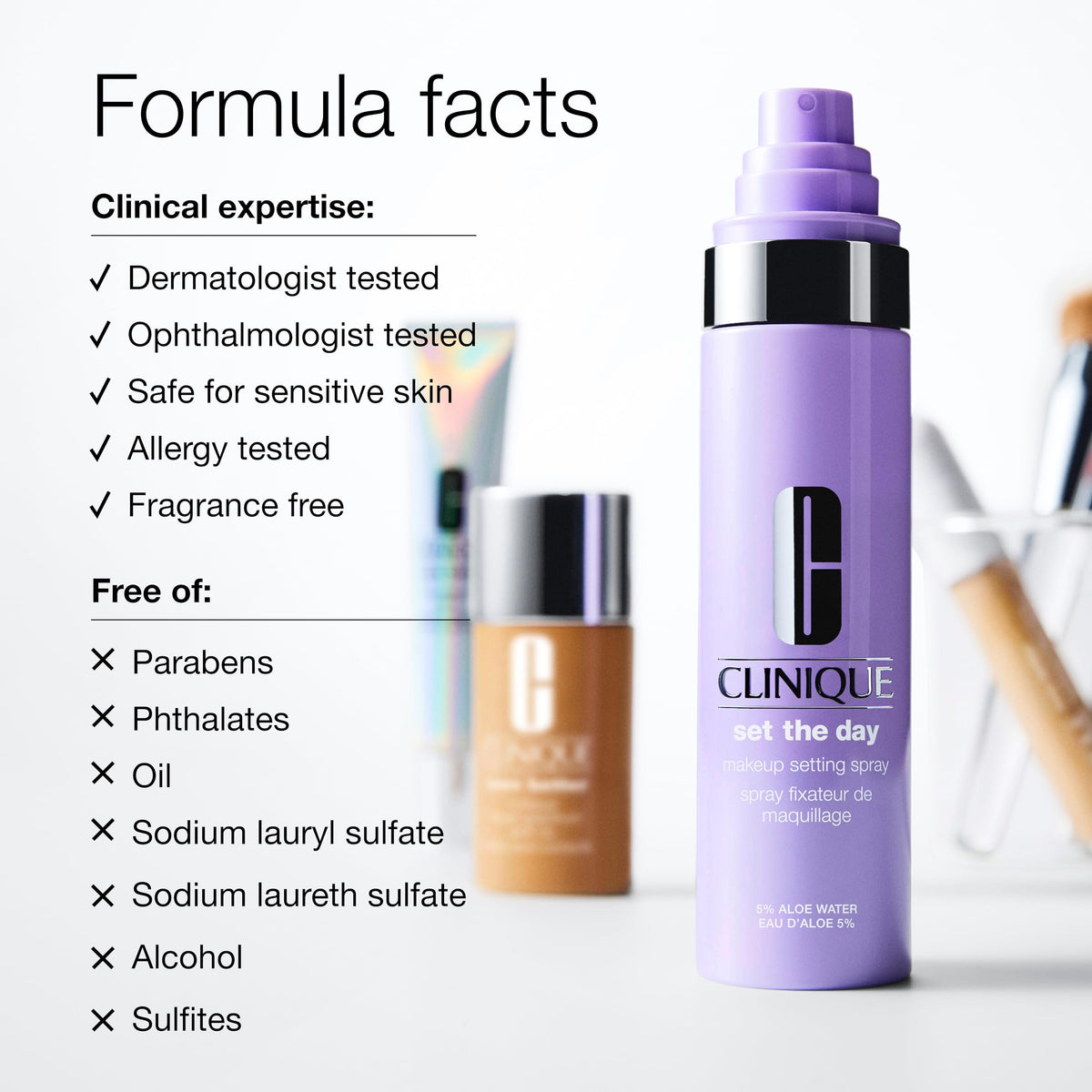 Clinique Set The Day Makeup Setting Spray With Aloe Water + Antioxidants | Sets Makeup All Day | Soothing + Hydrating Face Mist | Alcohol-Free + Suitable For Sensitive Skin, 3.3 Fl Oz