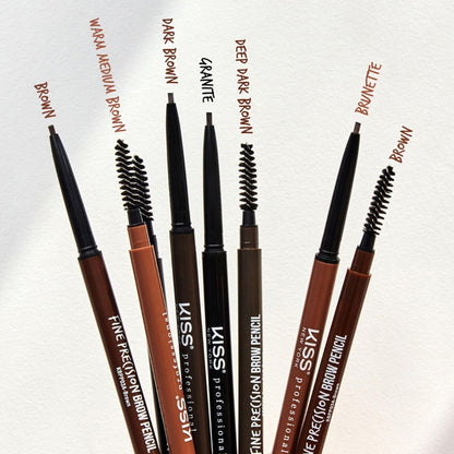 Kiss New York Professional Brow Pencil with Spoolie Brush, Ultra-Fine Precision Point Eyebrow Pencil, Dual-Sided Precise, Slim Definer, Fills Brows, Long-Lasting (Deep Dark Brown)