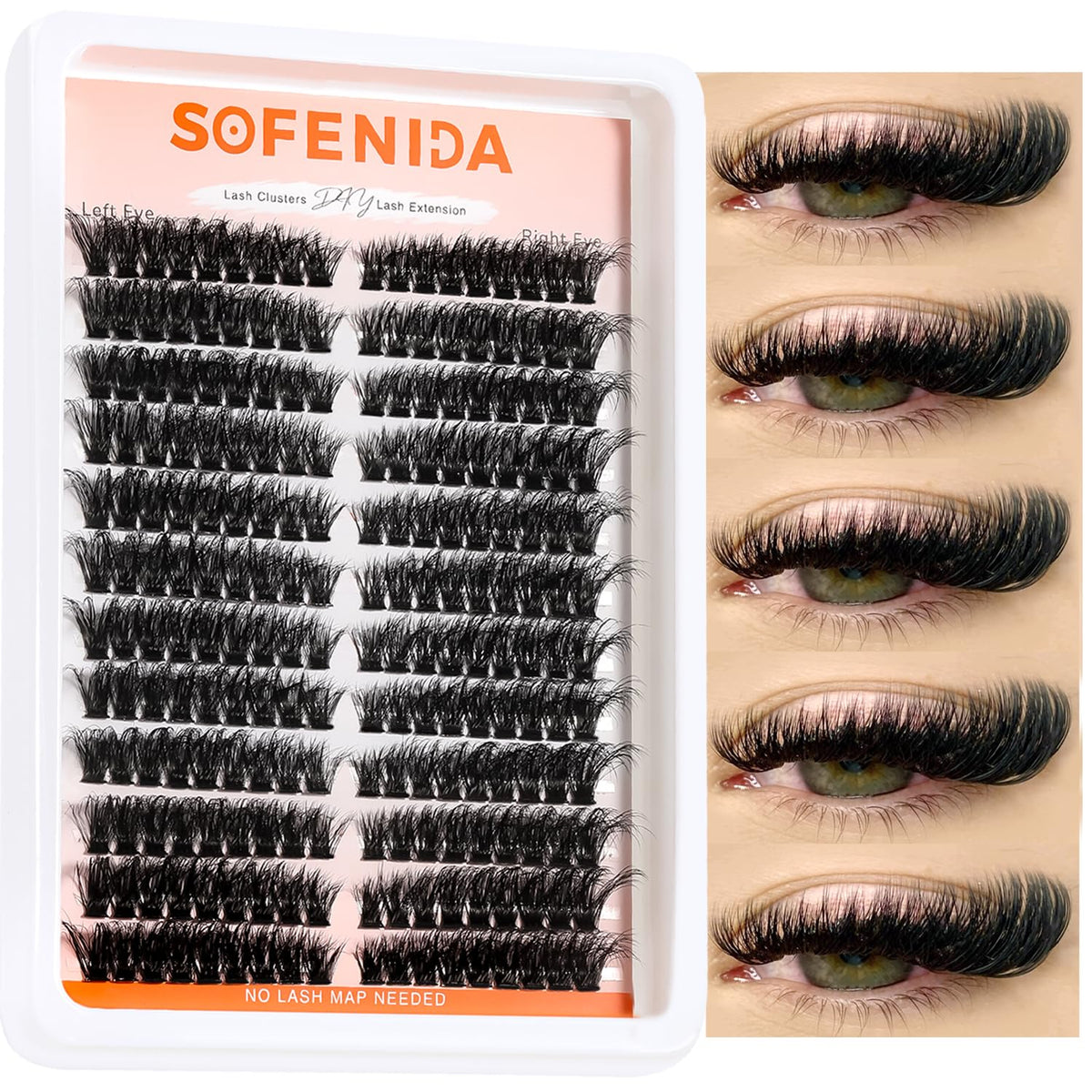 SOFENIDA Lash Clusters 80D Cluster Eyelash Extensions 8-16mm Cat Eye Wispy Eyelash Clusters 12 Pairs D Curvature Eyelash Clusters Left & Right Diy Lash Extension at Home