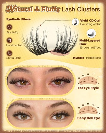 Wispy Lash Clusters Short 10-14mm Natural Eyelash Clusters Fluffy Cluster Eyelash Extensions Soft Individual Lashes with Invisible Band CD Curly for Daily Wear by zenotti
