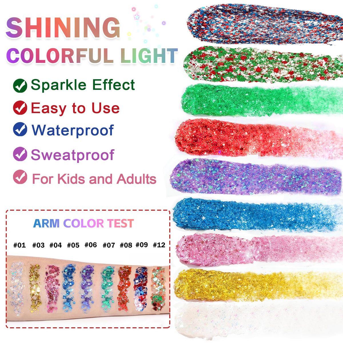 IONSGAKO Halloween Body Glitter Stick,Black Orange Purple Hair Face Glitter