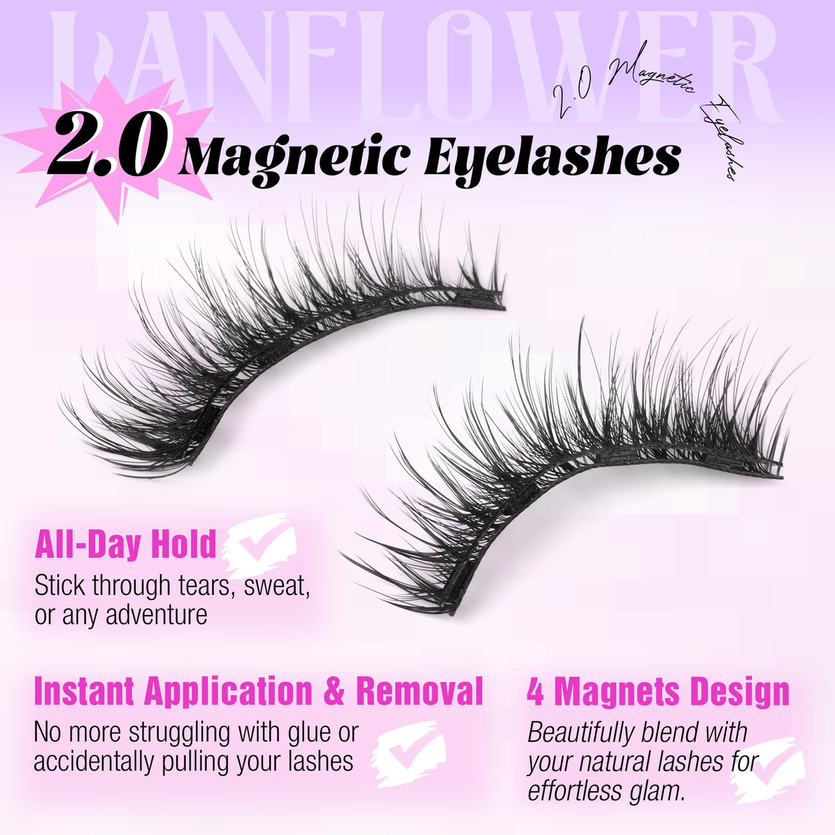 Lanflower Magnetic Eyelashes Natural Look, Reusable Magnetic Eyelashes with Applicator, No Need Glue Magnetic Lashes, Natural Wispy Cat Eye False Eyelashes with Magnets, Waterproof, Easy to Apply