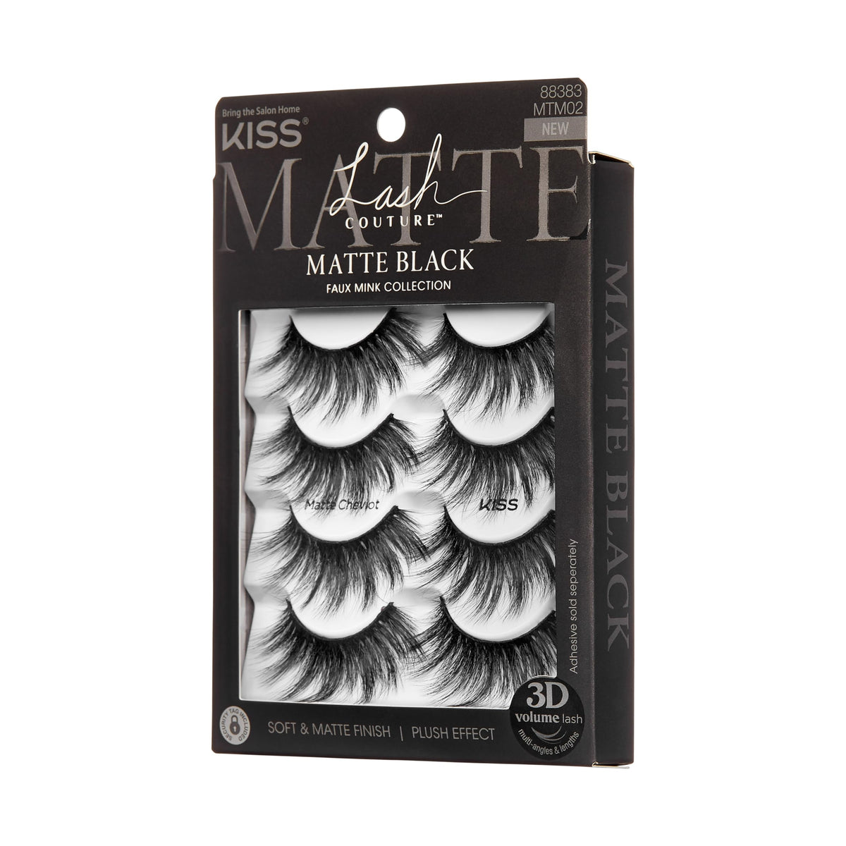 Kiss Matte Black, False Eyelashes, 'Matte Cheviot', 18mm-20mm, Includes 4 Pairs Of Lashes, Easy to Apply, Reusable Lash Clusters