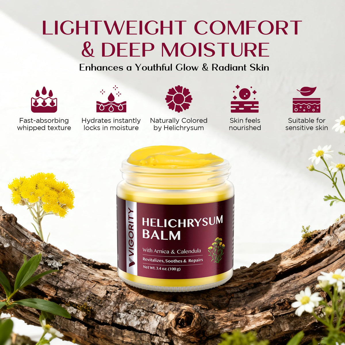 Vigority Helichrysum Balm Soothes & Repairs: Restorative Arnica Cream with Calendula for Fragile, Thin Skin & Bruise-Prone – Moisturizes, Revitalizes & Strengthens Skin Barrier for Adult Seniors 3.4oz