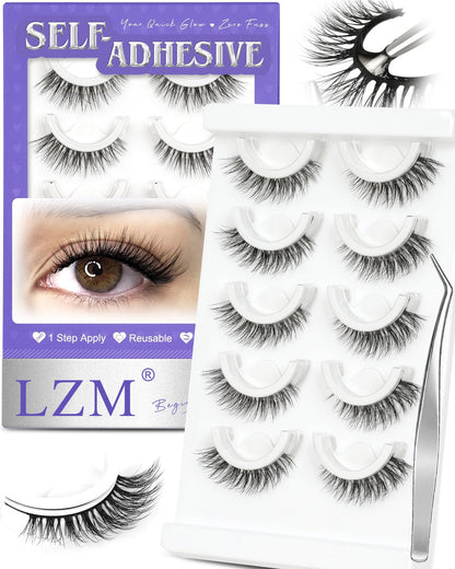 LZM Pre-glued Self Adhesive Eyelashes, No Glue Eyelashes Lashes 12mm 6D28