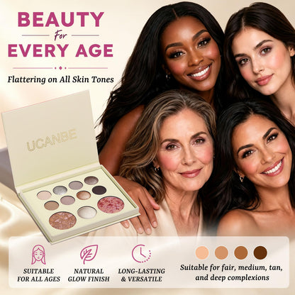 UCANBE Baked Makeup Palette Set - Include Blush, Highlighter, Bronzer, 8 Eyeshadows & Brushes, Pigmented All-in-One Face & Eye Powder Pallet Full Size Holiday Beauty Gift Kit, Travel Friendly