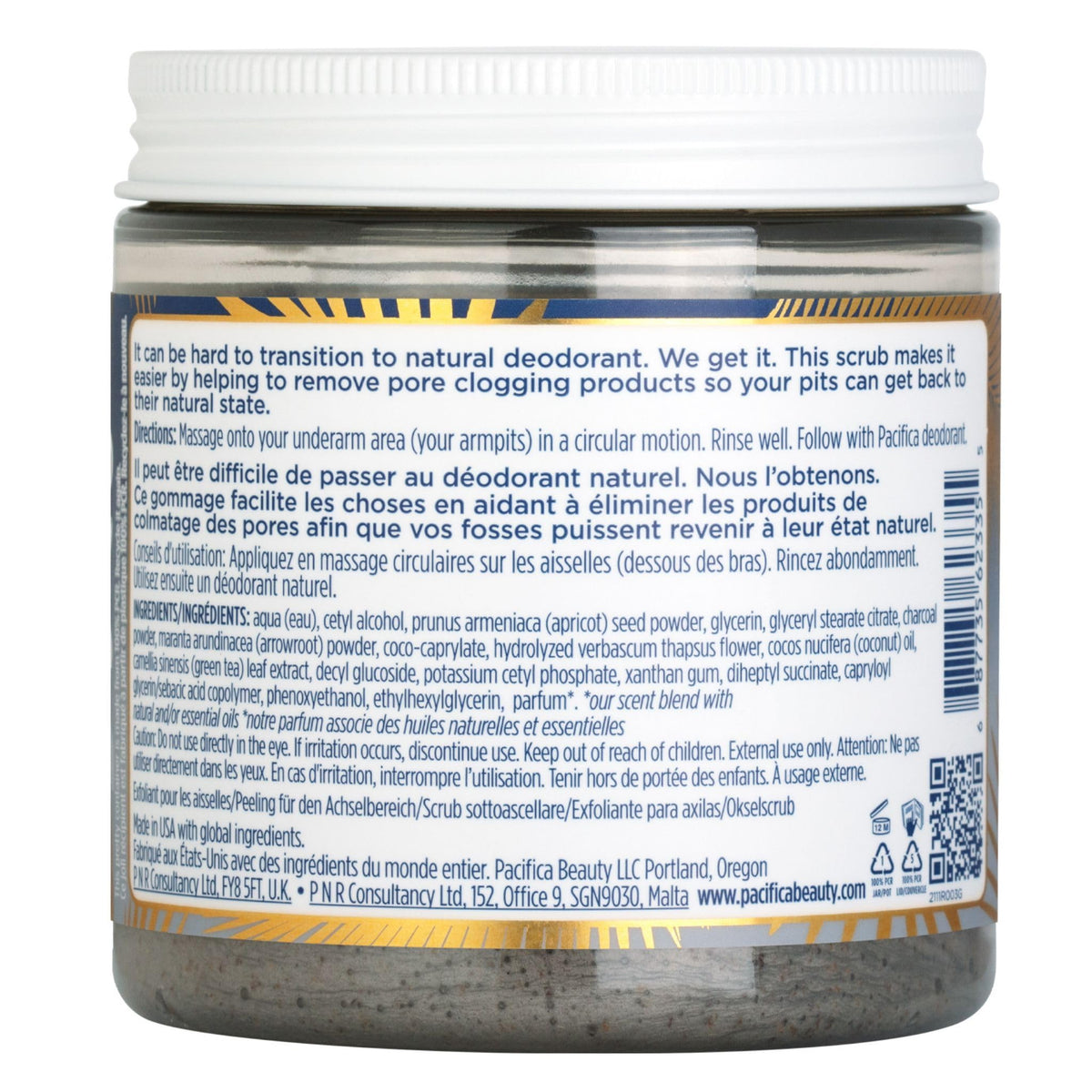 Pacifica Underarm Body Scrub - Armpit Detox Coconut & Charcoal Deodorant– Exfoliating & Nourishing for Natural Deodorant Users – Aluminum-Free & Safe for Sensitive Skin, Vegan & Cruelty-Free, 7 fl oz
