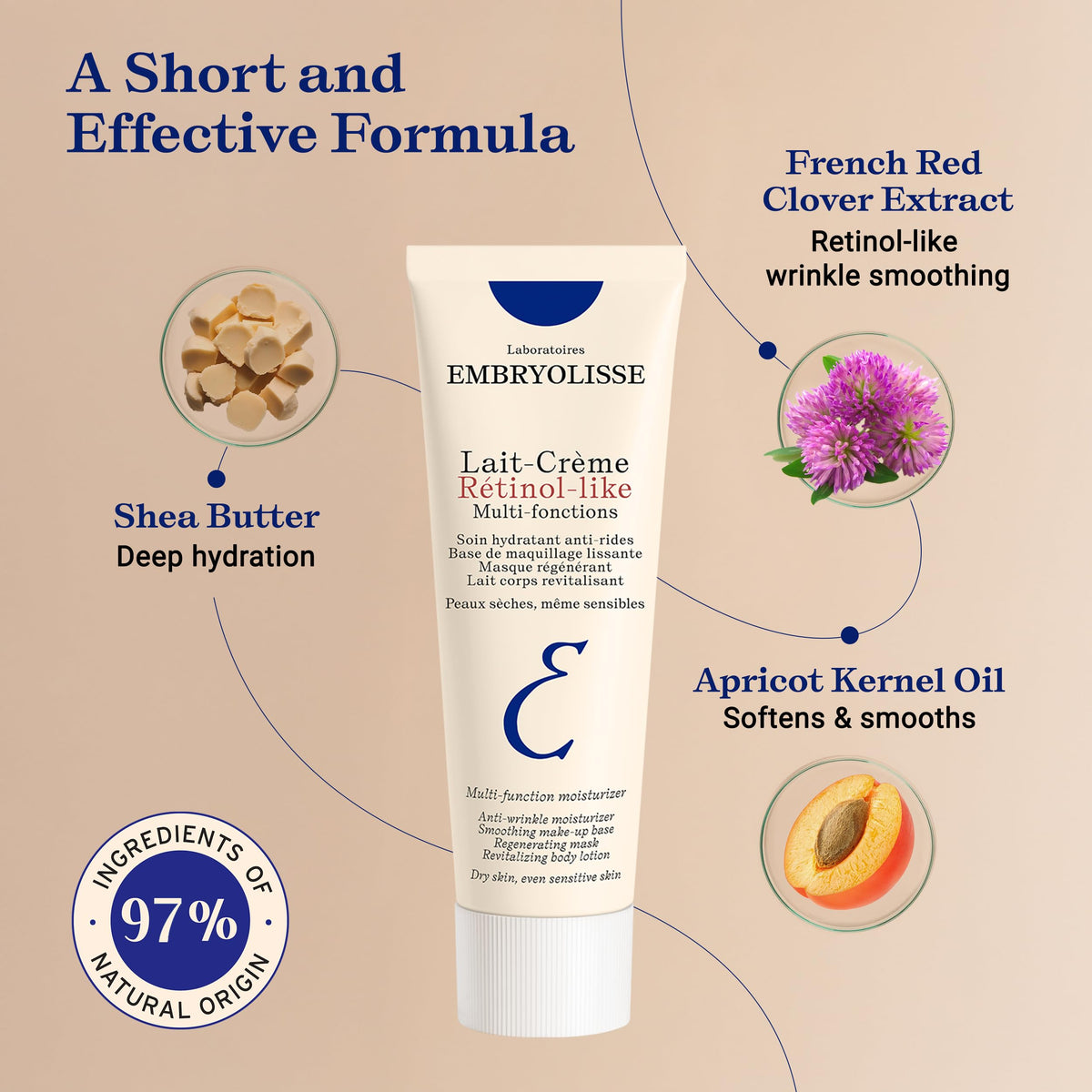 Embryolisse Lait-Creme Retinol Alternative Face Moisturizer, 2.54 Fl Oz