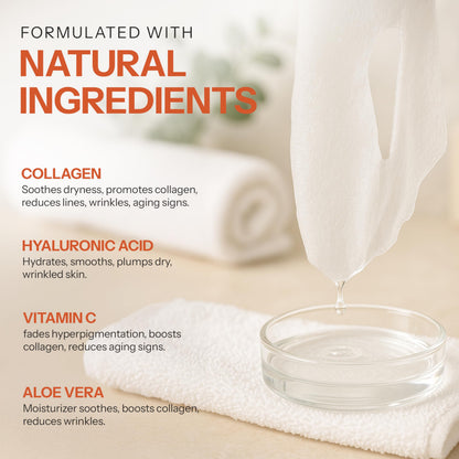 Skin 2.0 Vitamin C & Collagen Sheet Mask - Anti-Aging, Wrinkle & Age Spot Reducer, Hydrating & Moisturizing - Dermatologist Tested Korean Skincare, Clean Beauty, Cruelty-Free, All Skin Types - 5 Masks