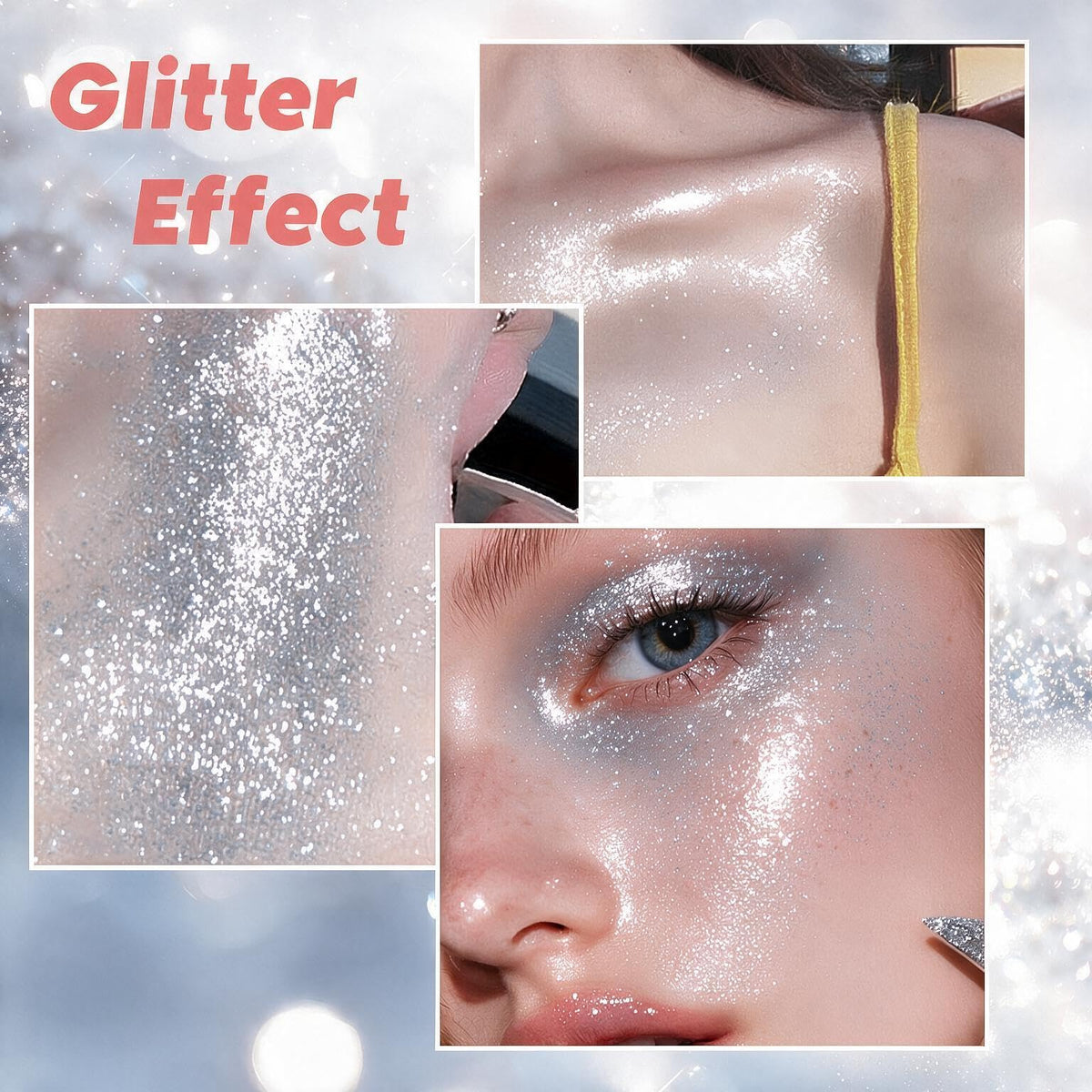 Body Glitter Spray【Long Lasting】【Skin Friendly】【Quick-Drying】 Glitter Spray for Hair/Body 120ML，Silver
