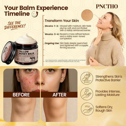 Pnctho Beef Tallow for Skin, Tallow and Honey Balm with 100% Grass-Fed Beef Tallow & Raw Wild Honey, Natural Face & Body Moisturizer for Deep Hydration, Barrier Repair, Soothing Relief 2.1 OZ
