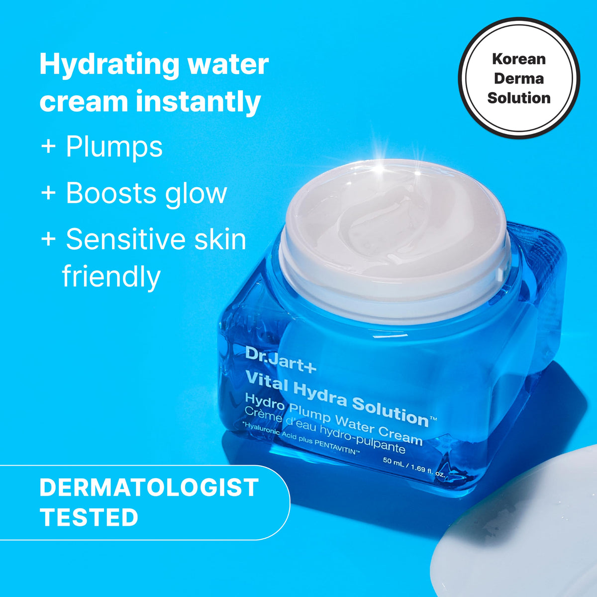 Dr.Jart+ Vital Hydra Solution Water Cream Glow Hydrating Korean Face Moisturizer with Hyaluronic Acid for Glass Skin| Korean Skin Care, 1.69 Fl Oz