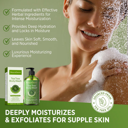 Roycederm Tea Tree Body Wash & Soap, Purifying and Refreshing Body Cleanser with Tea Tree Oil & Wormwood, Moisturizing Body Wash Helps Soothe Skin, Suitable for Men and Women, 16.9 Fl Oz
