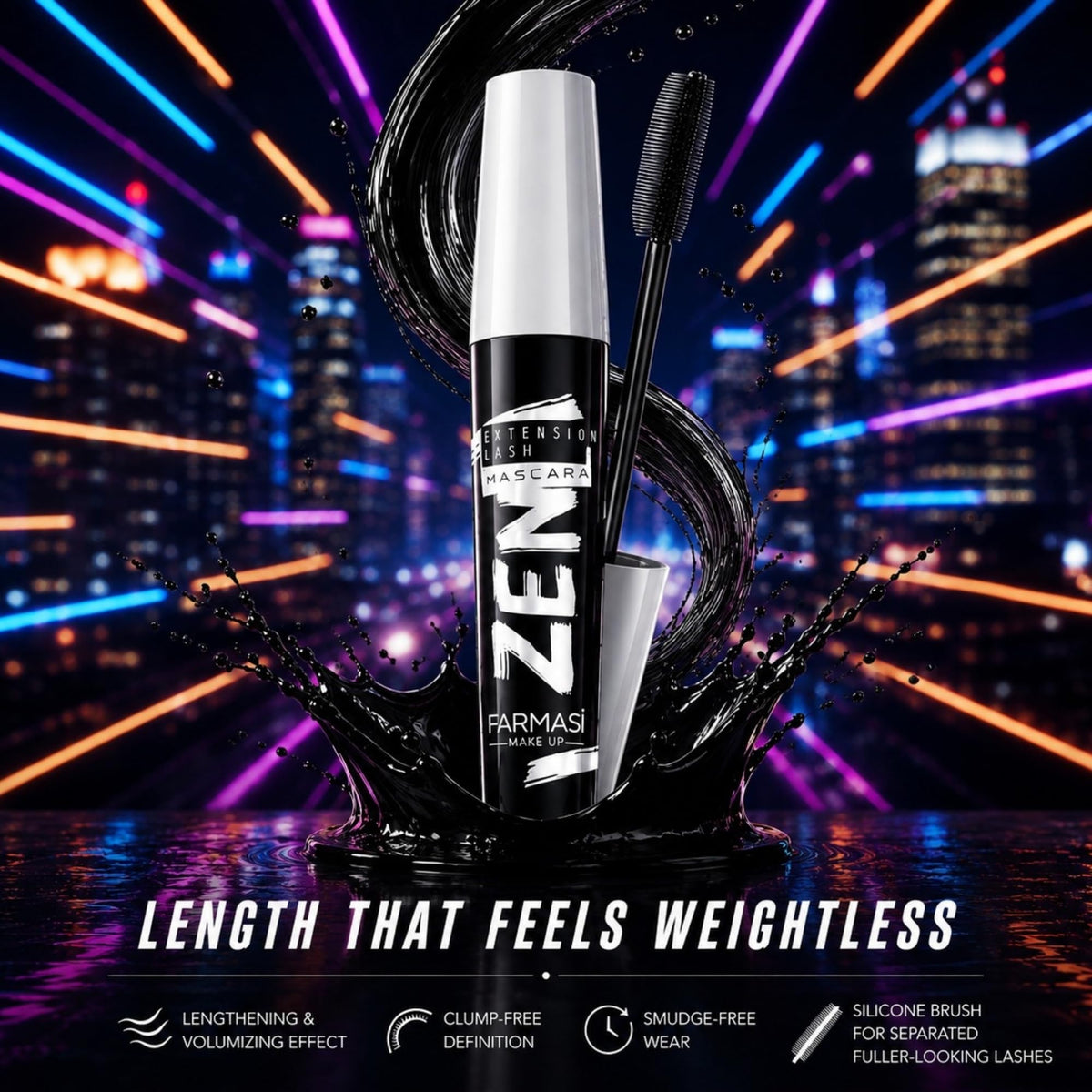 Farmasi Zen Extension Lash Mascara, Volumizing, Lengthening, Blackest
