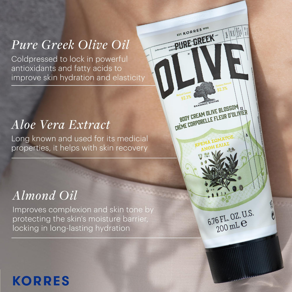 KORRES Pure Greek Olive Body Cream, Olive Blossom, 6.76 Fl Oz