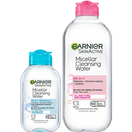 Garnier Micellar Water, Facial Cleanser & Makeup Remover, 13.5 + 3.4 Fl Oz