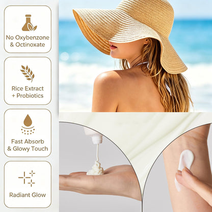 KUVPIUS Organic Sunscreen SPF 50+ PA++++, Korean Sun Skin Care Sunscreen, Daily Facial Sunblock 50ML for Travel, Beach Essentials Sunscreen No White Cast