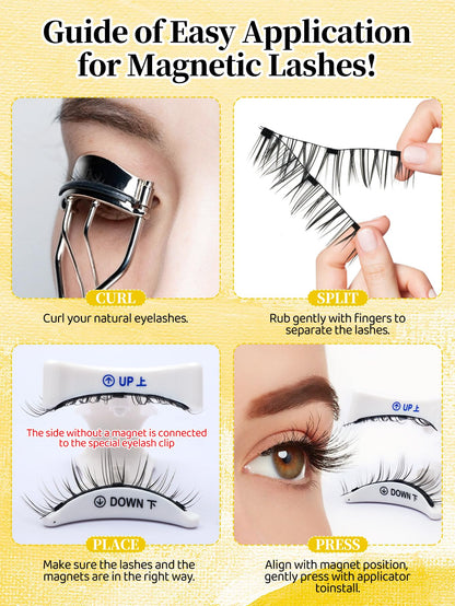 Elara Craft Magnetic Eyelashes, Magnetic Lashes with Applicator,Reusable Magnetic Lashes without Eyeliner, Glue-free False Lashes, Waterproof, Lightweight, Suit for Natural Makeup(Natural)