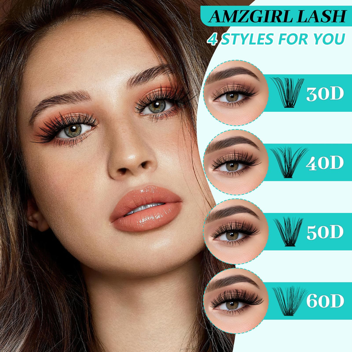 AMZGIRL Lash Clusters Kit 640Pcs, 9-16mm Mix Lashes, 30D+40D+50D+60D