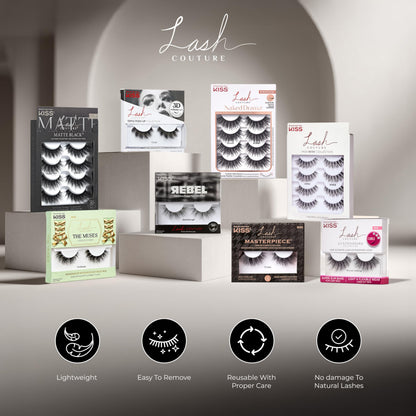 KISS Lash Couture Naked Drama Collection False Eyelashes Multipack 01 with Cushion Flexi Band, Style 'Ruffle', Full & Fluffy Volume, 4 Pairs Fake Eyelashes