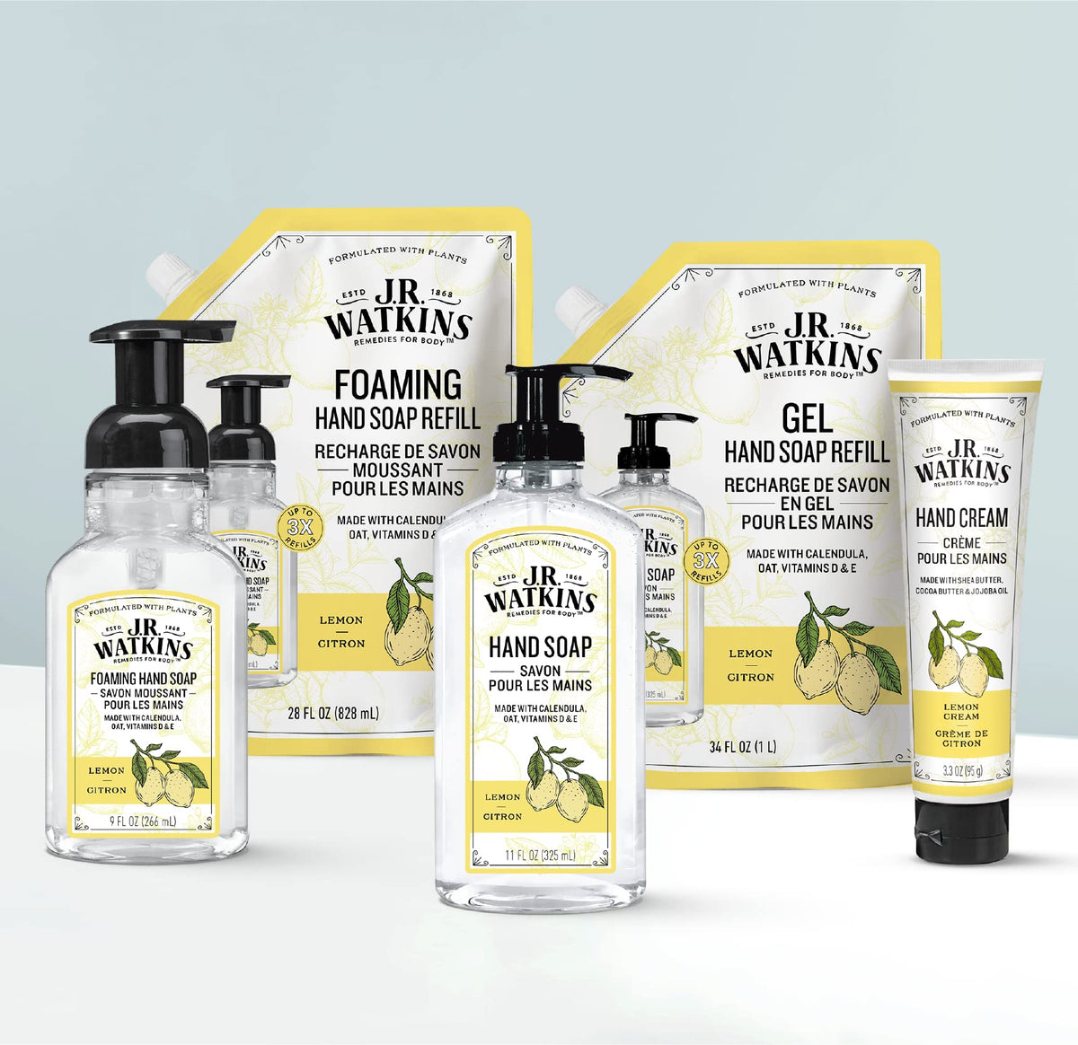 J.R. Watkins Moisturizing Gel Hand Soap Dispenser 3 Pack, Lemon, 11 fl oz