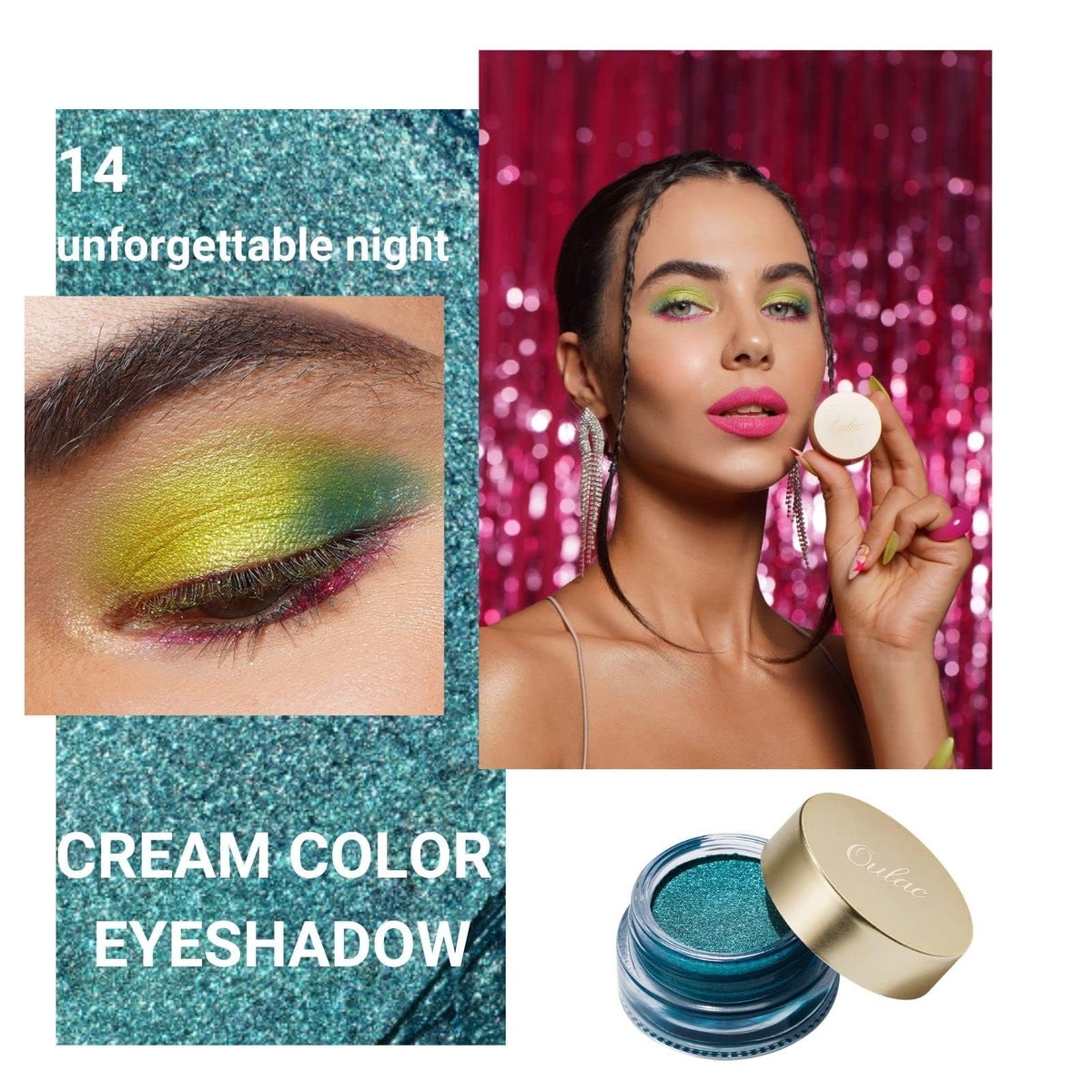 Oulac Teal Eyeshadow Green Glitter Eyeshadow Highly Pigmented Eye Shadow Waterproof & Long Lasting for Women with Moisturizing Formula. Multi-use for Highlighter. 6g (14)