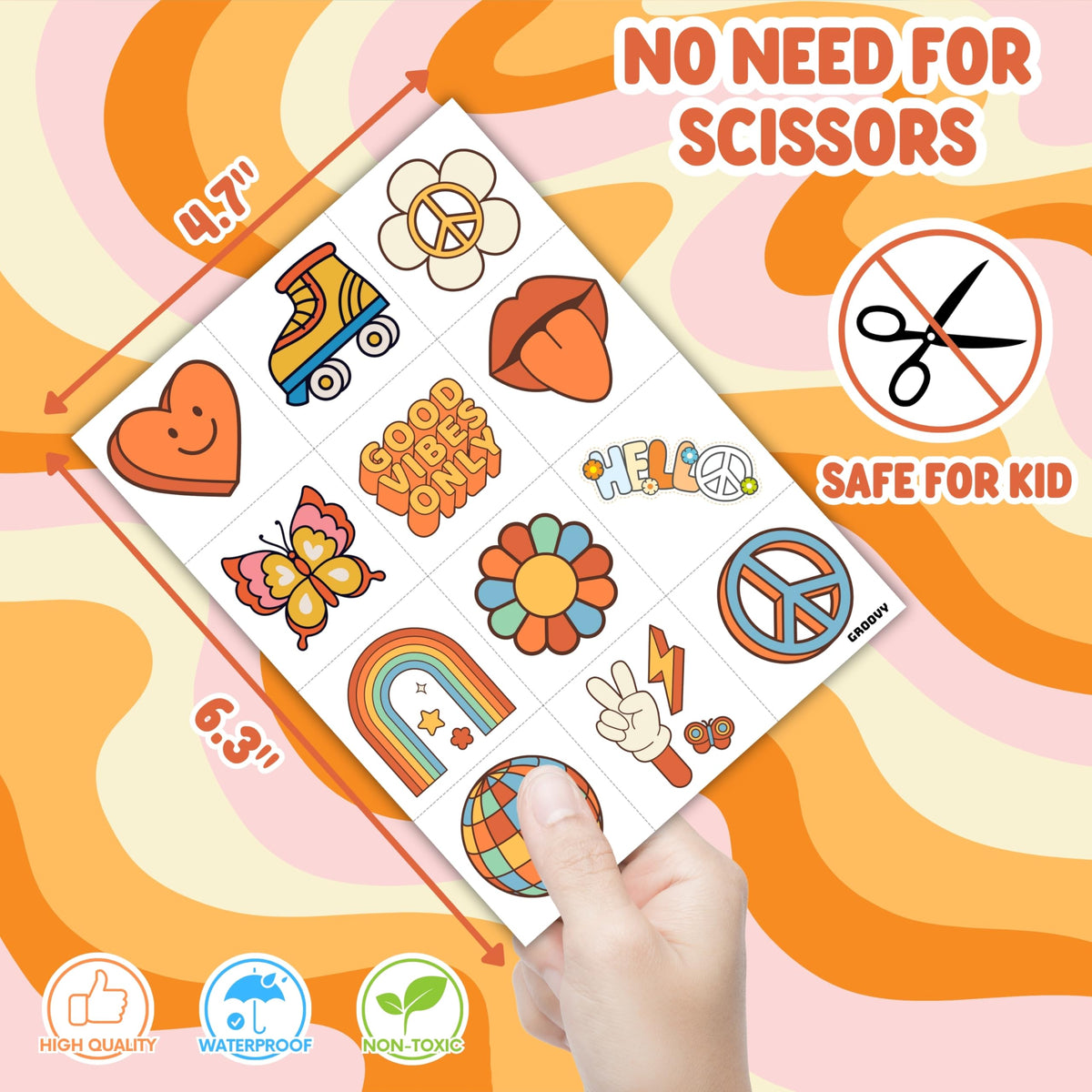 96PCS Groovy 70s Temporary Tattoos Party Decorations Favors Supplies