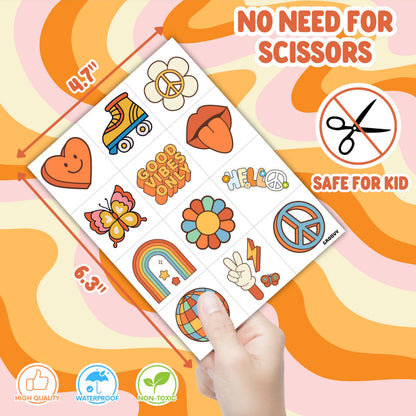 96PCS Groovy 70s Temporary Tattoos Party Decorations Favors Supplies