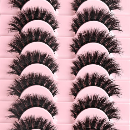 FARRED False Lashes Wispy Natural Strip Eyelashes 14mm Cat Eye Mink Lash Strips Full Volume Fake Cateye Eyelash Pack Natural Look 10 Pairs Short Thick Fluffy Pestañas Postizas for Women