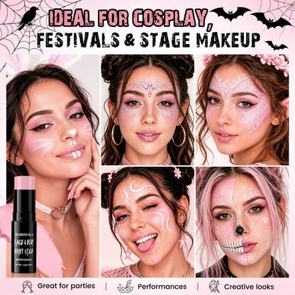 BOBISUKA Light Pink Face Paint Stick, Highly Pigmented Full Coverage Washable Cream Face & Body Paint for Halloween Doll Sugar Skull Unicorn Panther Clown Cosplay SFX & Costume Party