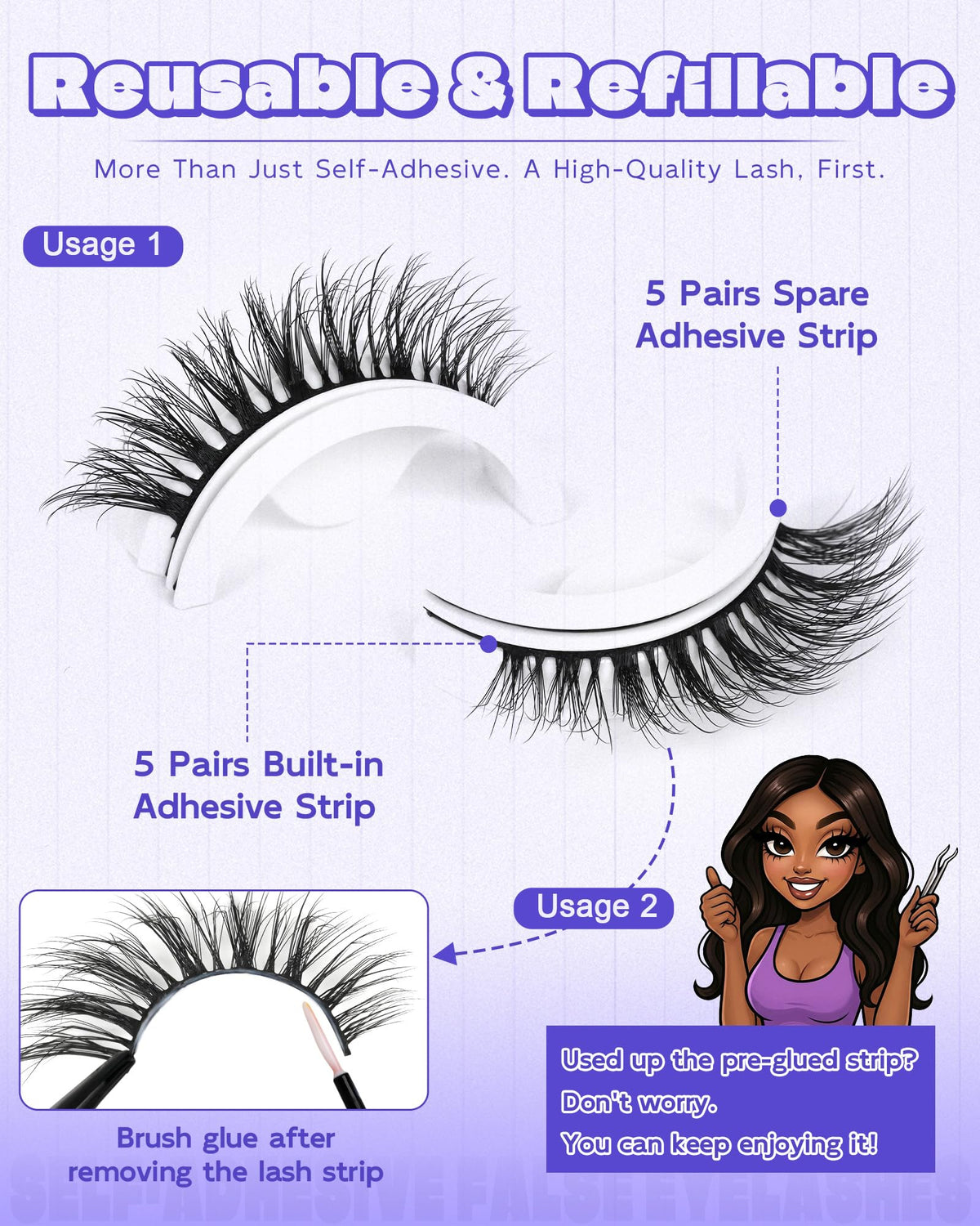 LZM Pre-glued Self Adhesive Eyelashes, No Glue Eyelashes Lashes 12mm 6D28
