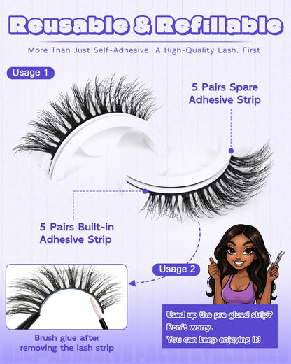 LZM Pre-glued Self Adhesive Eyelashes, No Glue Eyelashes Lashes 12mm 6D28