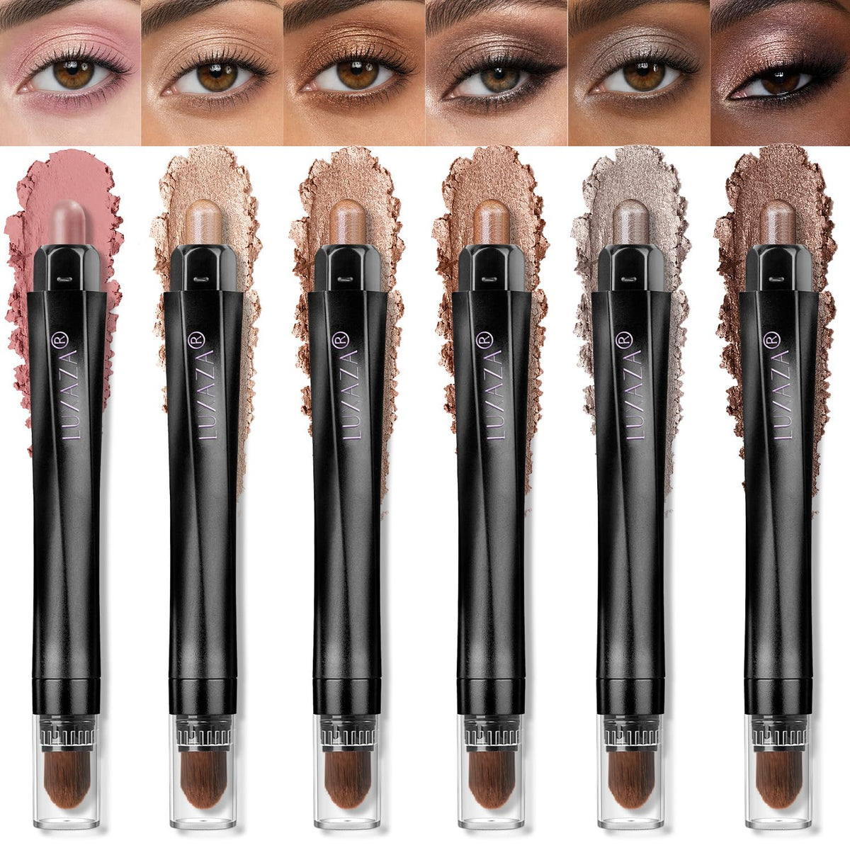 LUXAZA PRO Neutral Eyeshadow Stick Makeup 6PCS Set, Brown Nude Metallic Shimmer Matte Cream Eye Shadow Palette Eyeliner Brightener Pencil Crayon, Party Makeup - BROWN CANYON